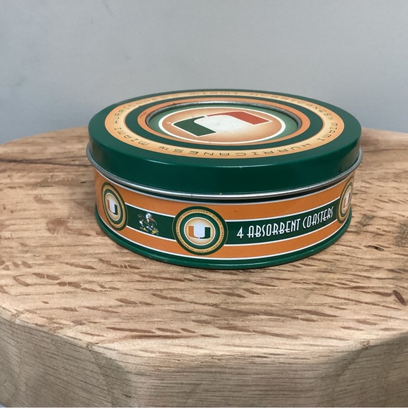 🟢 Miami Hurricanes College Football Ceramic Coaster Set in Metal Tin - Rare - Picture 3 of 16